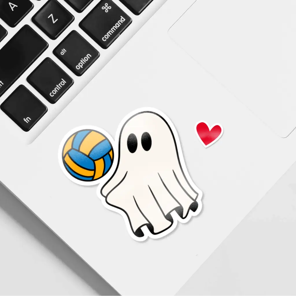 Divertida pegatina de un fantasma jugando al voleibol. Regalo perfecto para niños. Resistente al agua y al sol. Ideal como decoración para el móvil o el portátil - Aesthetic - Sticker - Equipo de voleyball - Jugadores de vóley