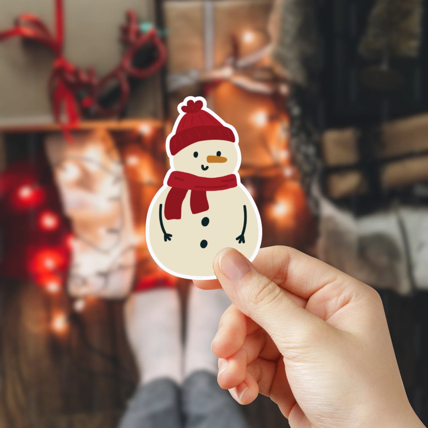 Pegatinas de vinilo de Navidad laminadas, resistentes al agua, perfectas para personalizar móviles, portátiles o botellas. Diseño navideño de 5x5 cm de un muñeco de nieve.